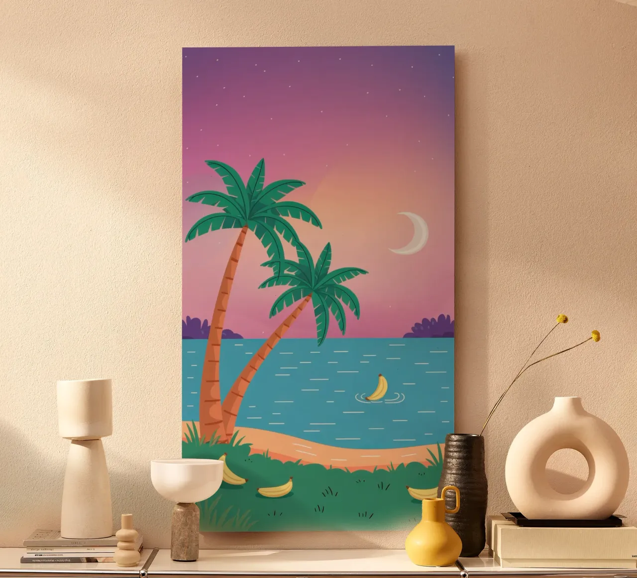 Baia tropicale illuminata dalla luna alluminio dibond da Mythy Brush