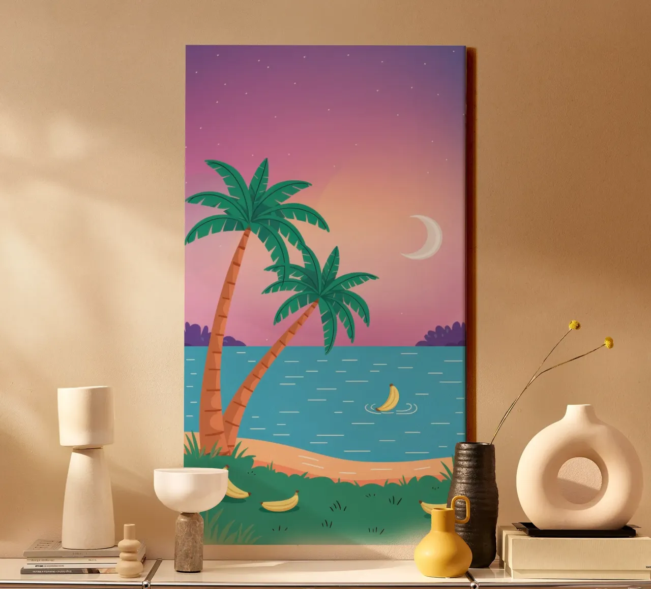 Tropical Moonlit Bay canvas by Mythy Brush