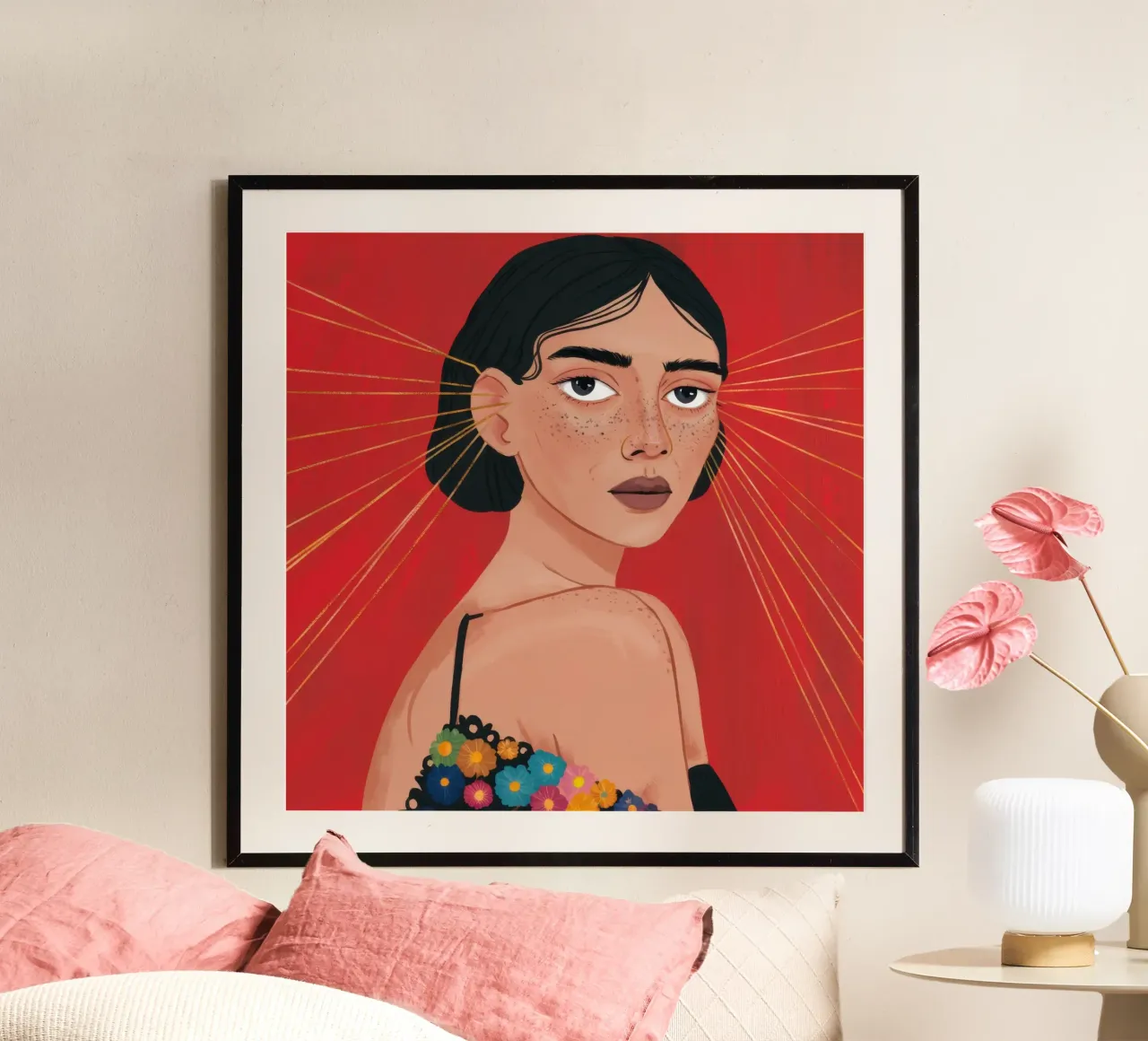 Sguardo dell'aura cremisi poster con telaio in legno da Giant Foxs