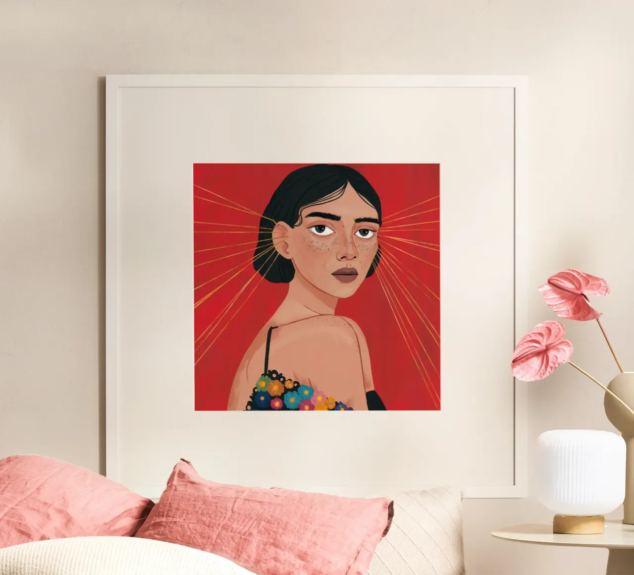 Sguardo dell'aura cremisi poster con telaio in legno da Giant Foxs