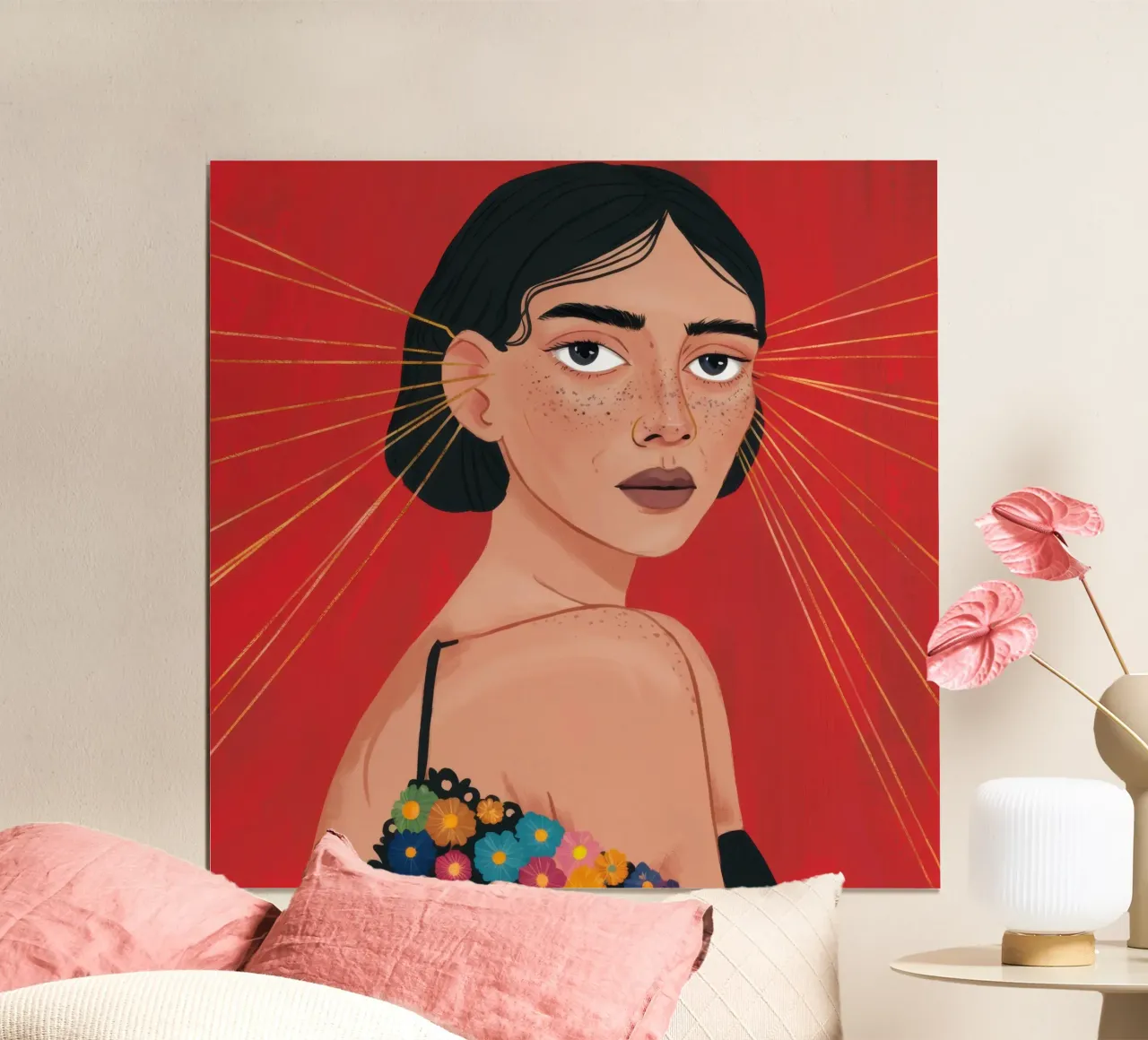 Sguardo dell'aura cremisi poster con telaio in legno da Giant Foxs