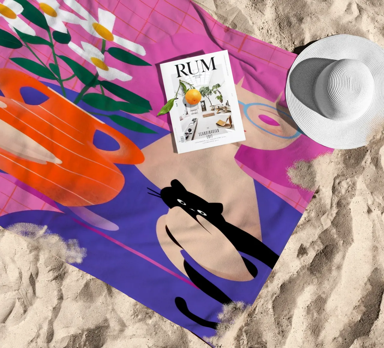 L'artista e il suo gatto telo mare da Ink Pulse