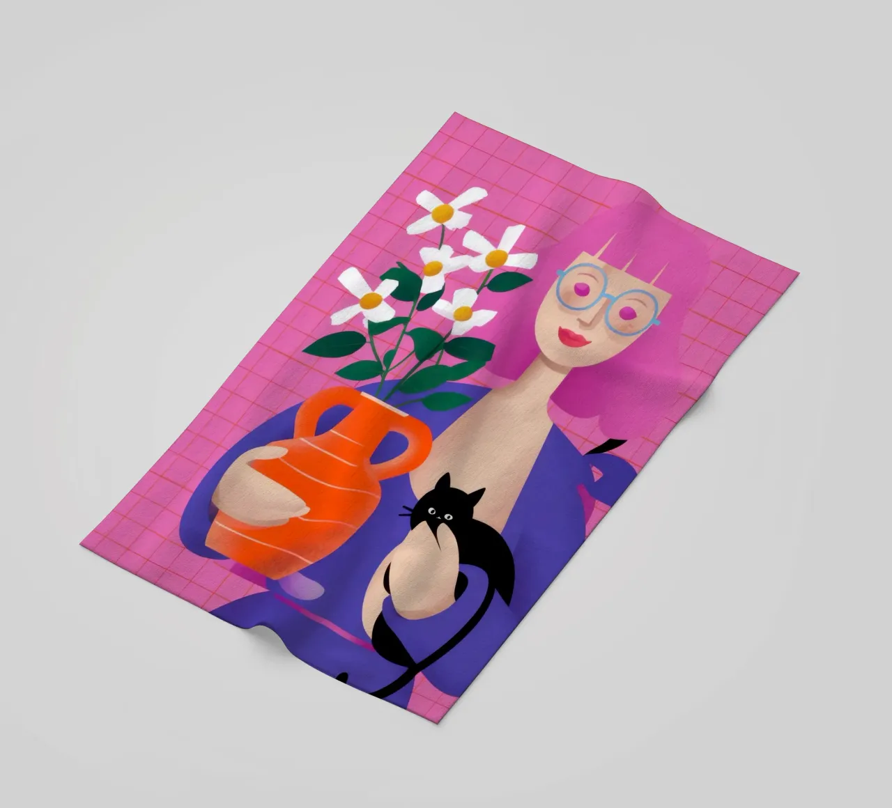 L'artista e il suo gatto telo mare da Ink Pulse
