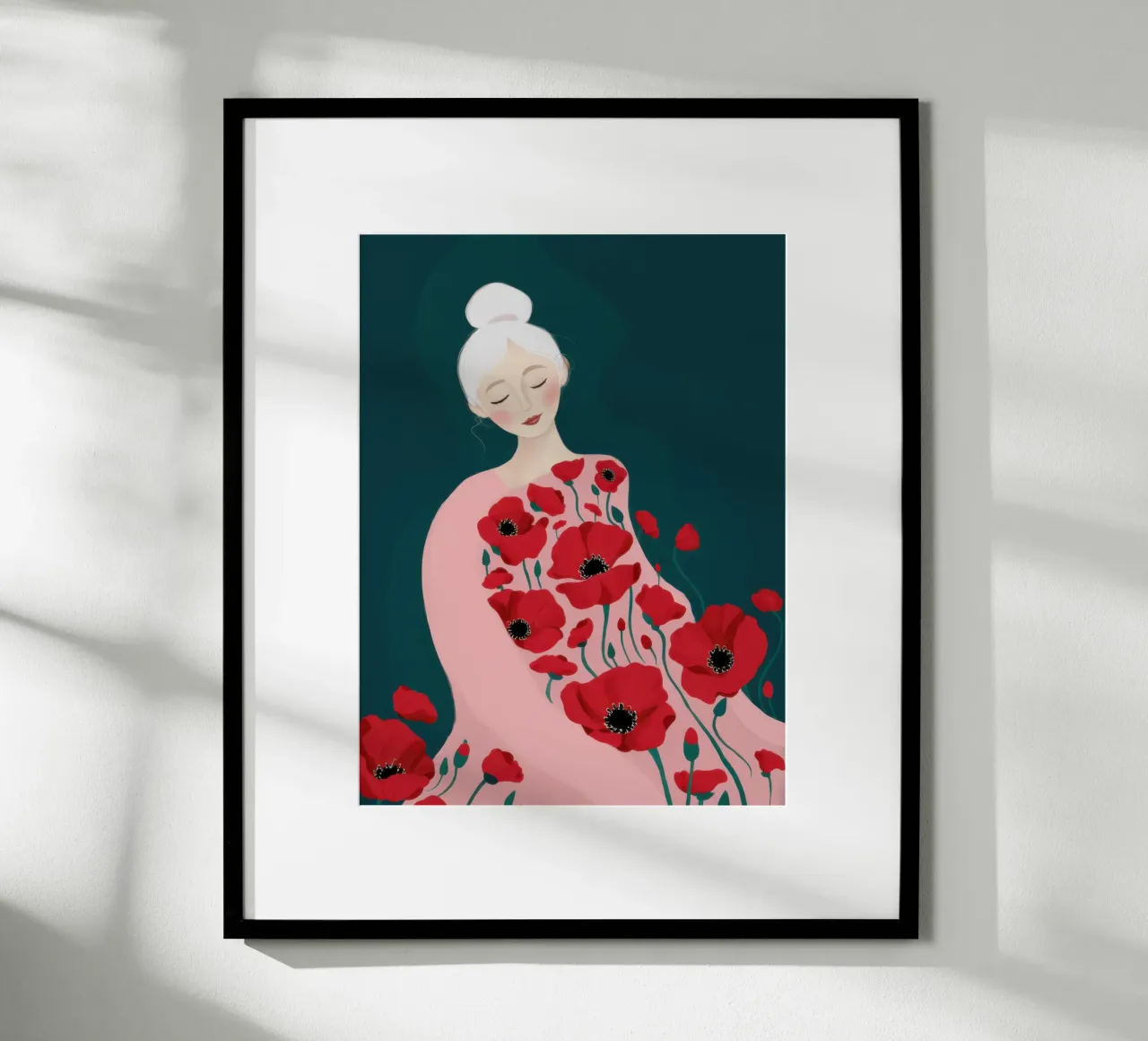 Sogno di papavero avorio poster con telaio in legno da Giant Foxs