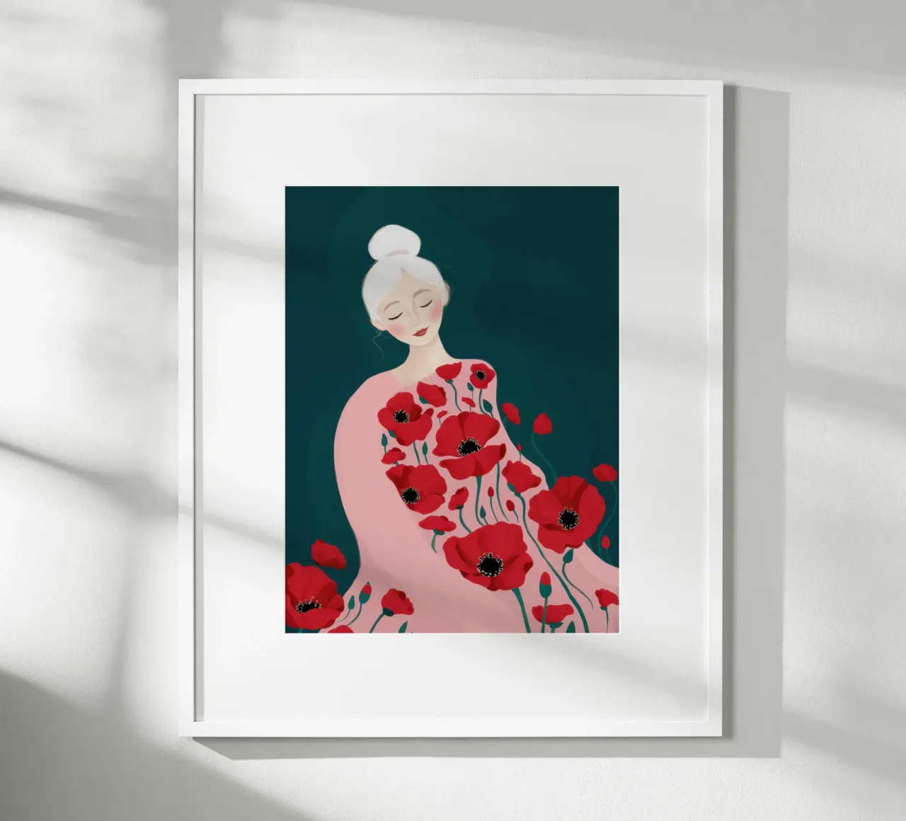 Sogno di papavero avorio poster con telaio in legno da Giant Foxs