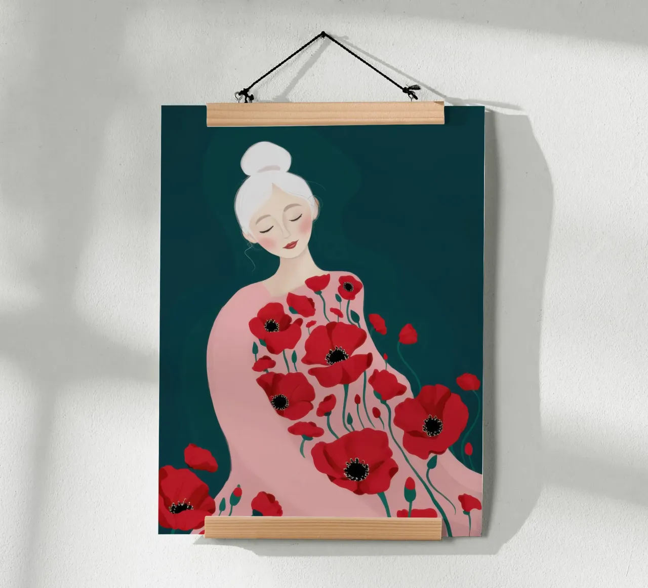 Sogno di papavero avorio poster con telaio in legno da Giant Foxs