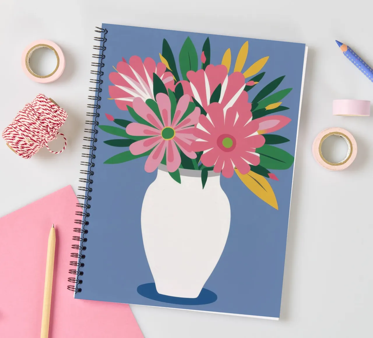 Pink Tulips in Vase spiral notebook by Flock Reverie