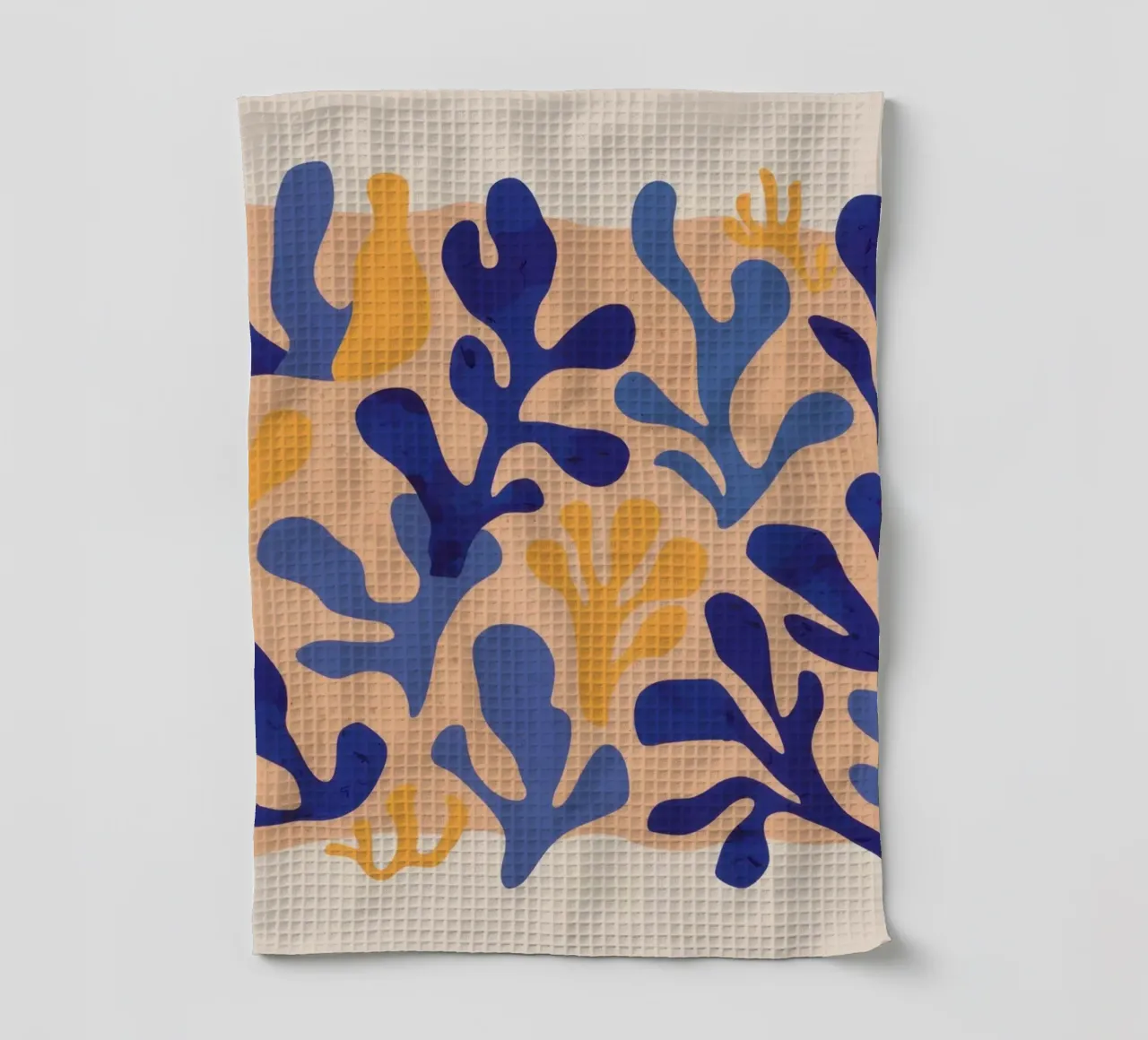 Fogliame dorato e blu canovaccio da cucina da Mythy Brush