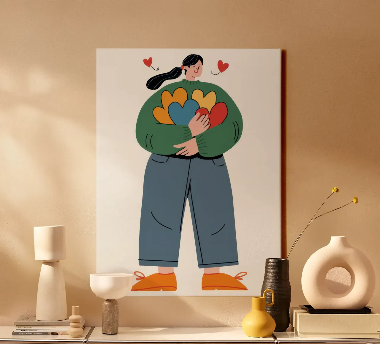 Hartelijk bloemencadeau canvas met Baklijst van Giant Foxs