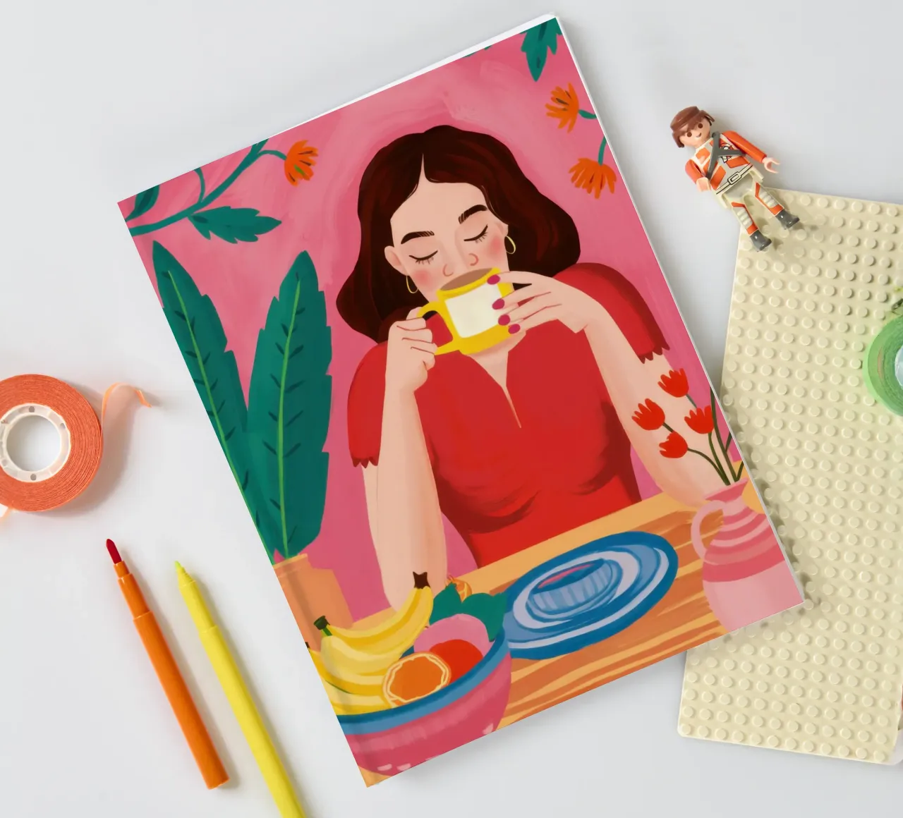 Enjoying a Hot Drink notebook by Flock Reverie