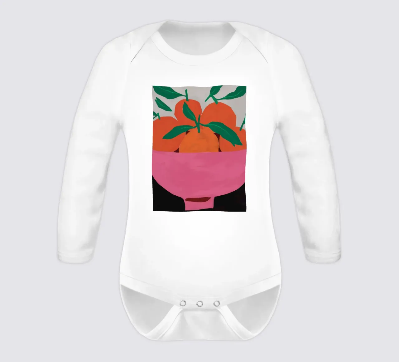 Roseate Citrus Bowl long-sleeve baby romper by Giant Foxs
