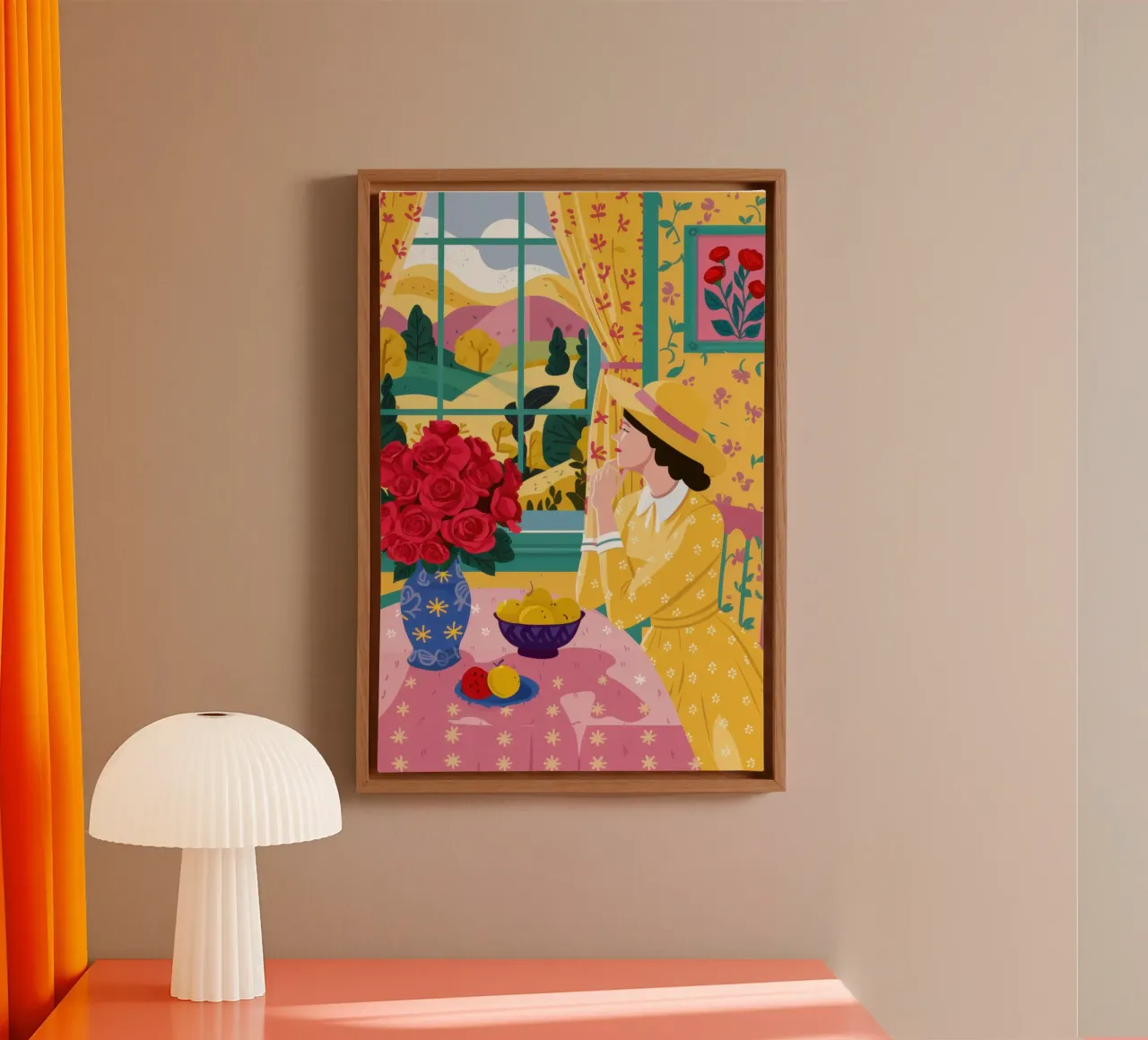 Rozen op gele tafel canvas met Baklijst van Ink Pulse