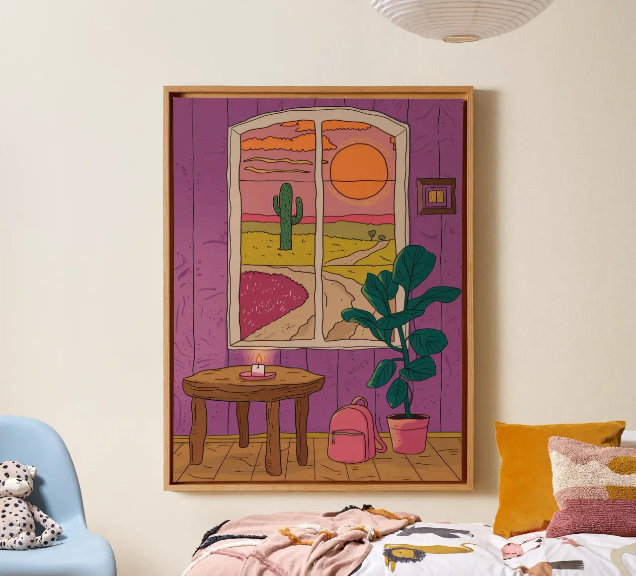 Desert Window View canvas with Floater frame by Flock Reverie