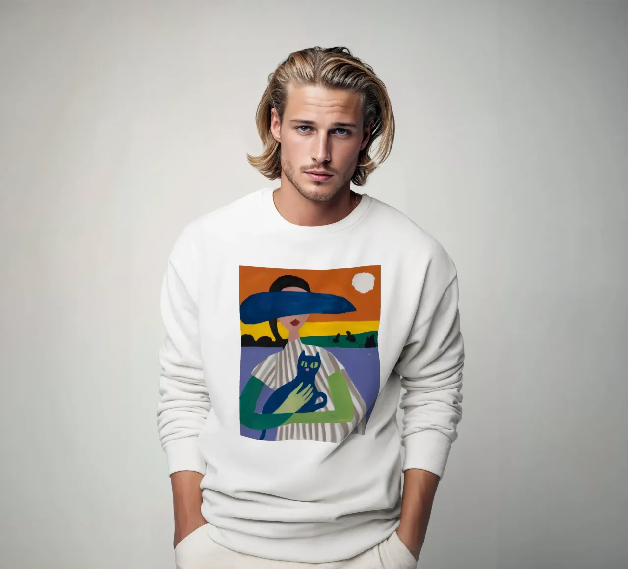 Signora con cappello e gatto felpa da Ink Pulse