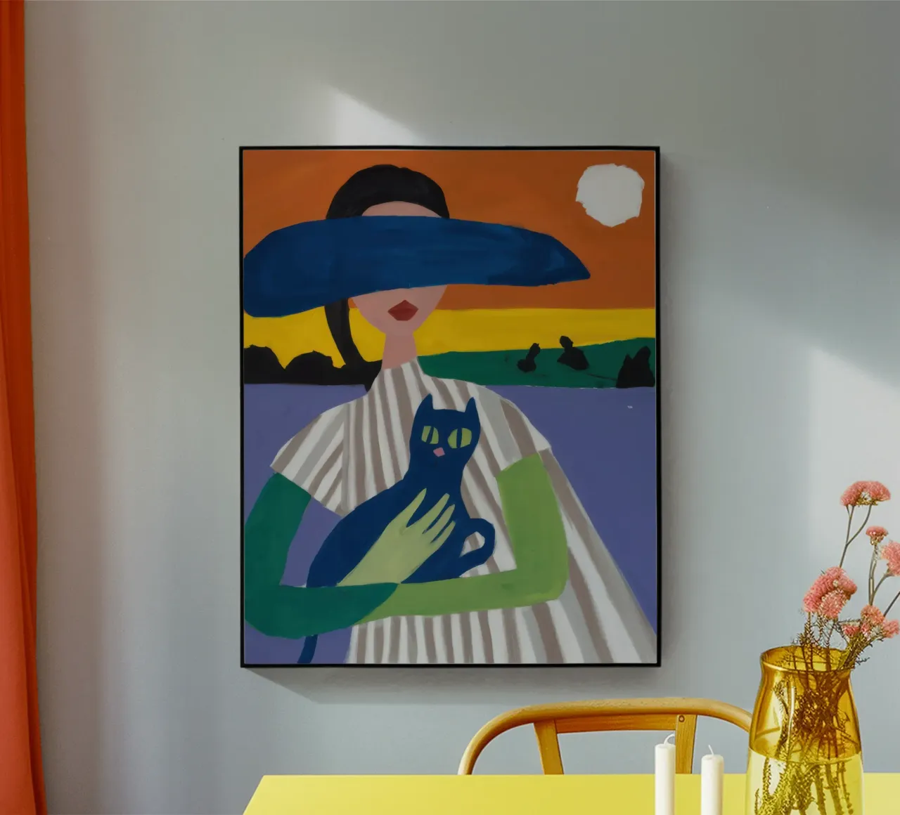 Signora con cappello e gatto plexiglass da Ink Pulse