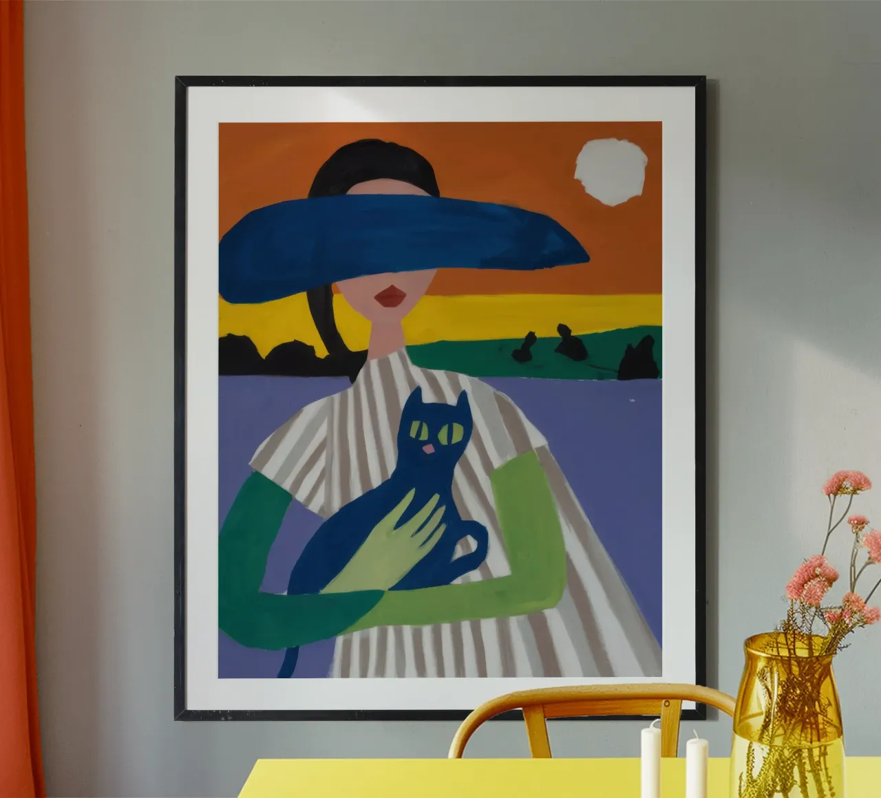 Signora con cappello e gatto carta hahnemühle da Ink Pulse