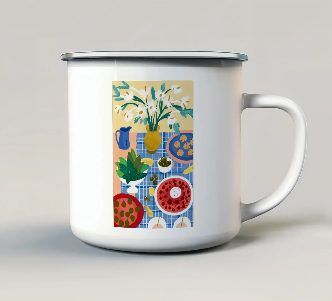 Eclectic Table of Joy enamel mug by Flock Reverie