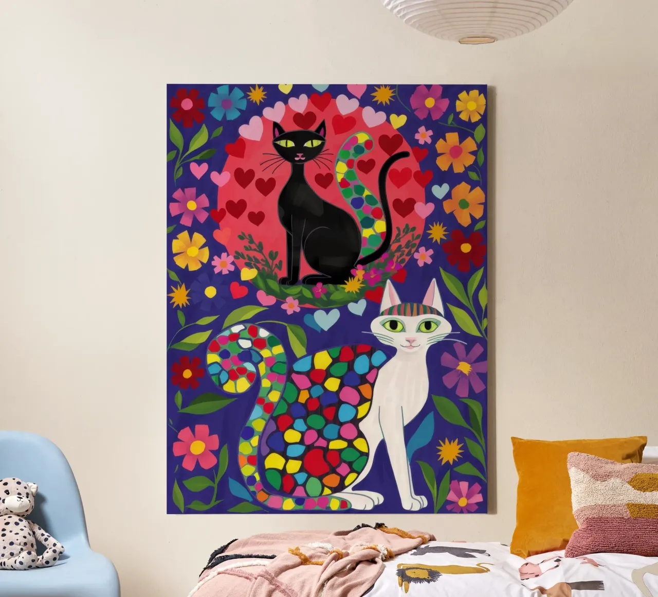 Yin Yang Cat Garden canvas by Flock Reverie