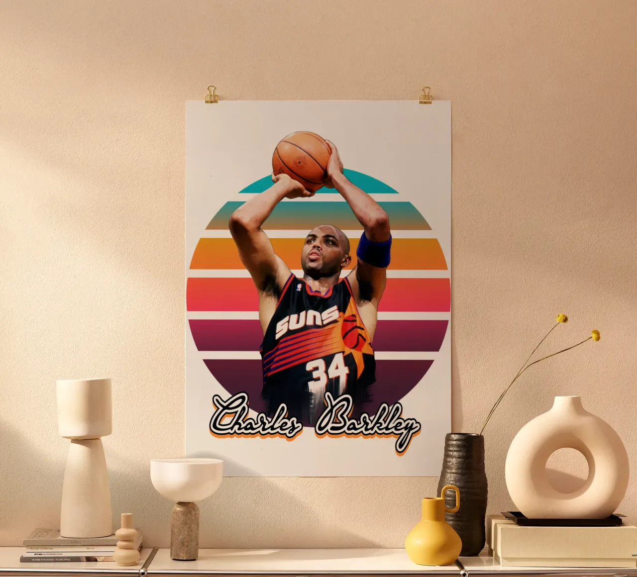 Charles Barkley vintage style poster con telaio in plastica da Lembayung art