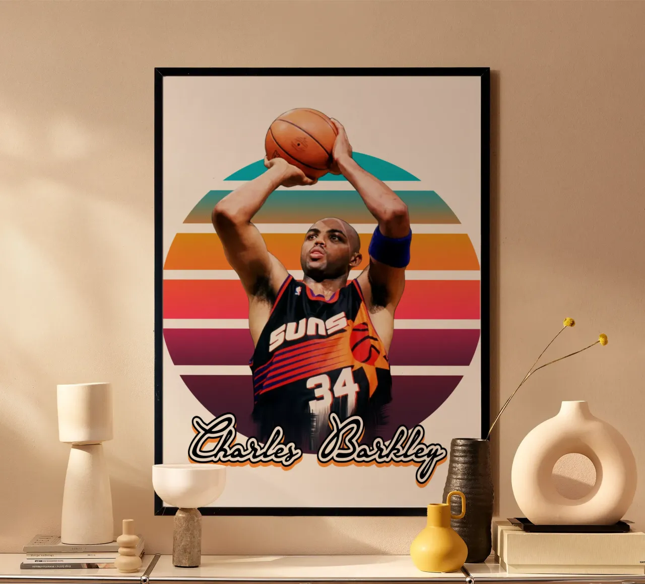 Charles Barkley vintage style poster con telaio in plastica da Lembayung art