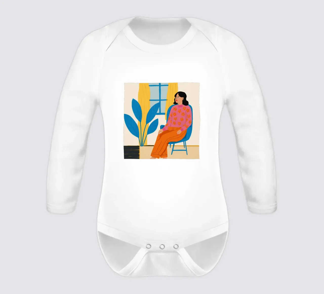 Die Muse im orangenen Stuhl Langarm Babybody von Ink Pulse