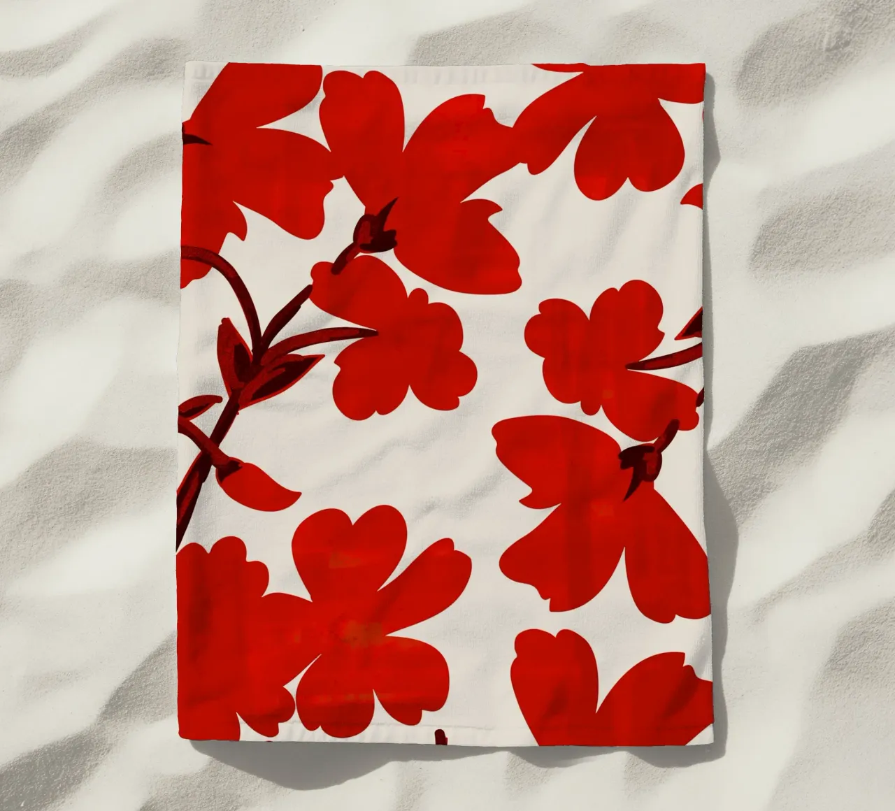 Red Flowers beach towel by ThingDesign