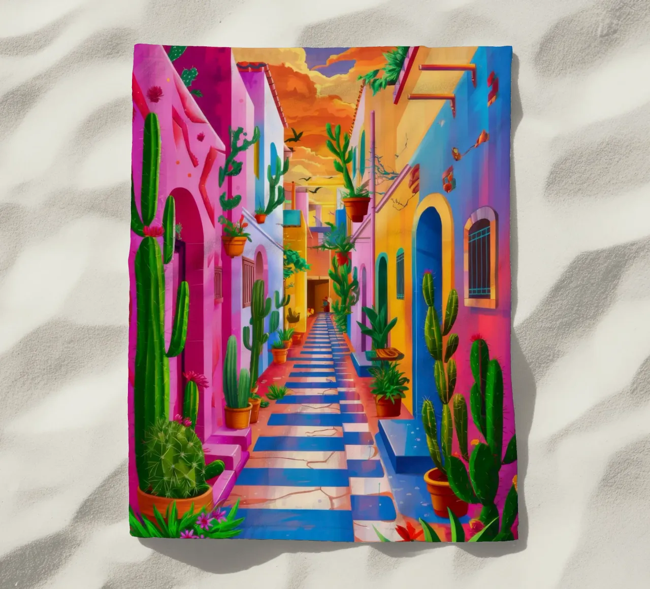Un vicolo in fiore telo mare da Ink Pulse
