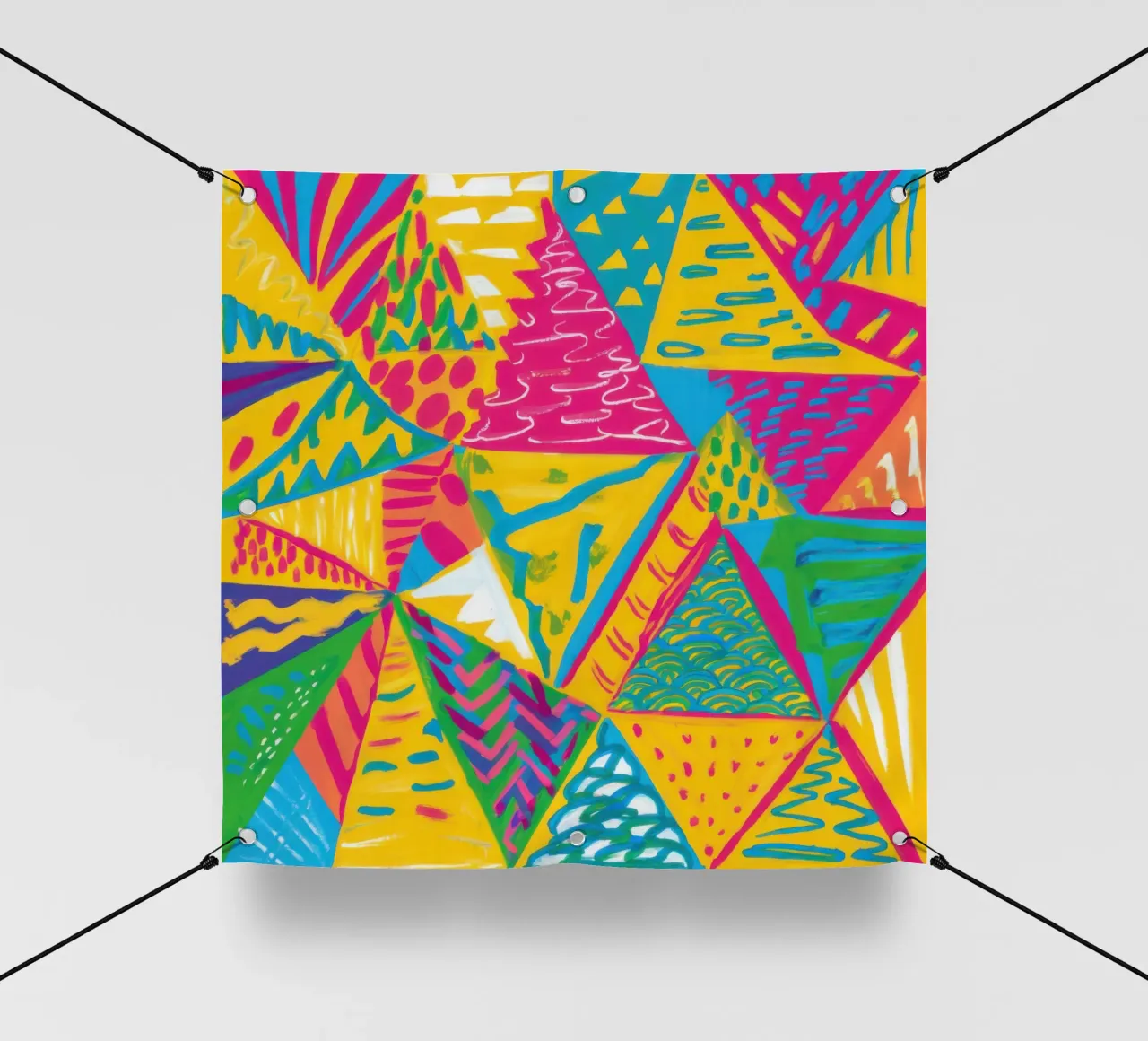 Esplosione di triangoli al neon telo in pvc da Ink Pulse