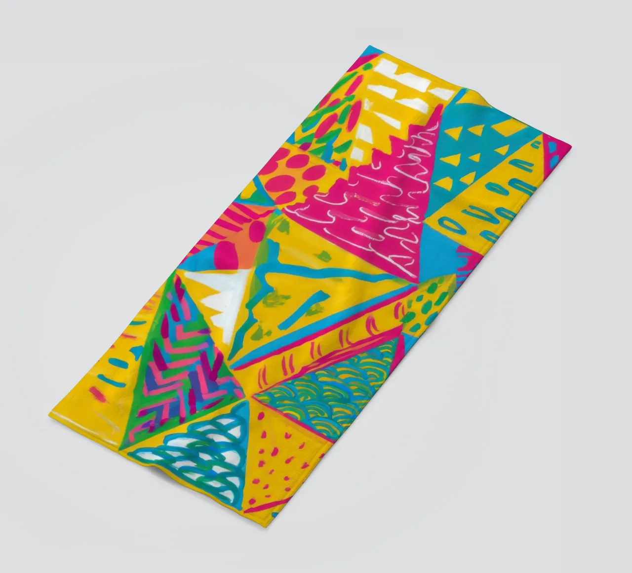 Neon Triangle Explosion beach towel by Ink Pulse