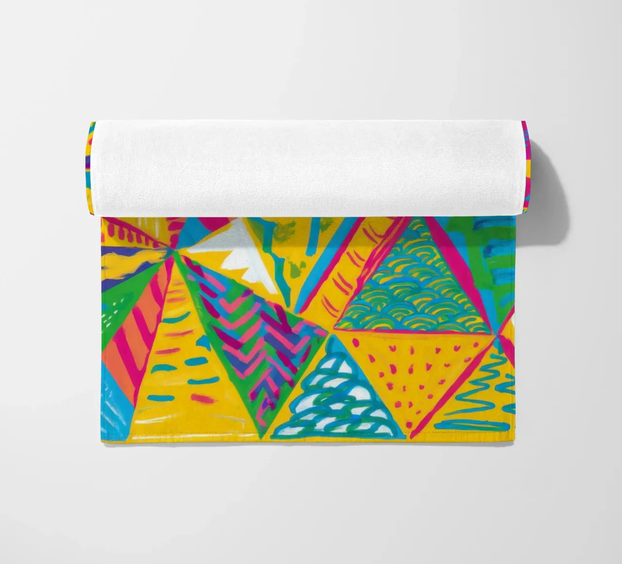 Neon Triangle Explosion beach towel by Ink Pulse