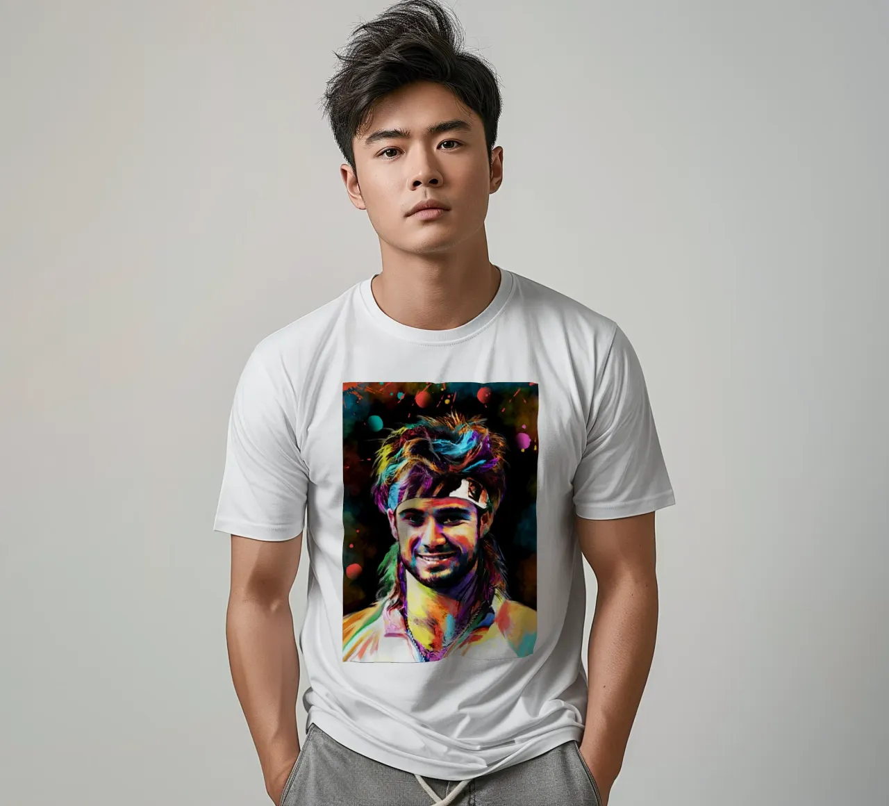 Andre Agassi abstract colorful pop art portrait t-shirt da Lembayung art