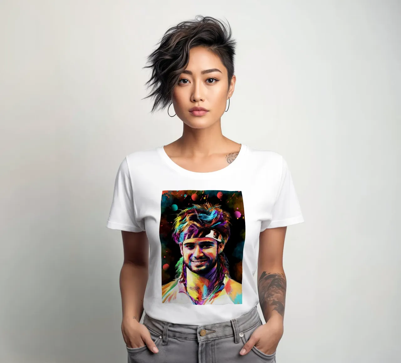 Andre Agassi abstract  colorful pop art portrait t-shirt da donna da Lembayung art