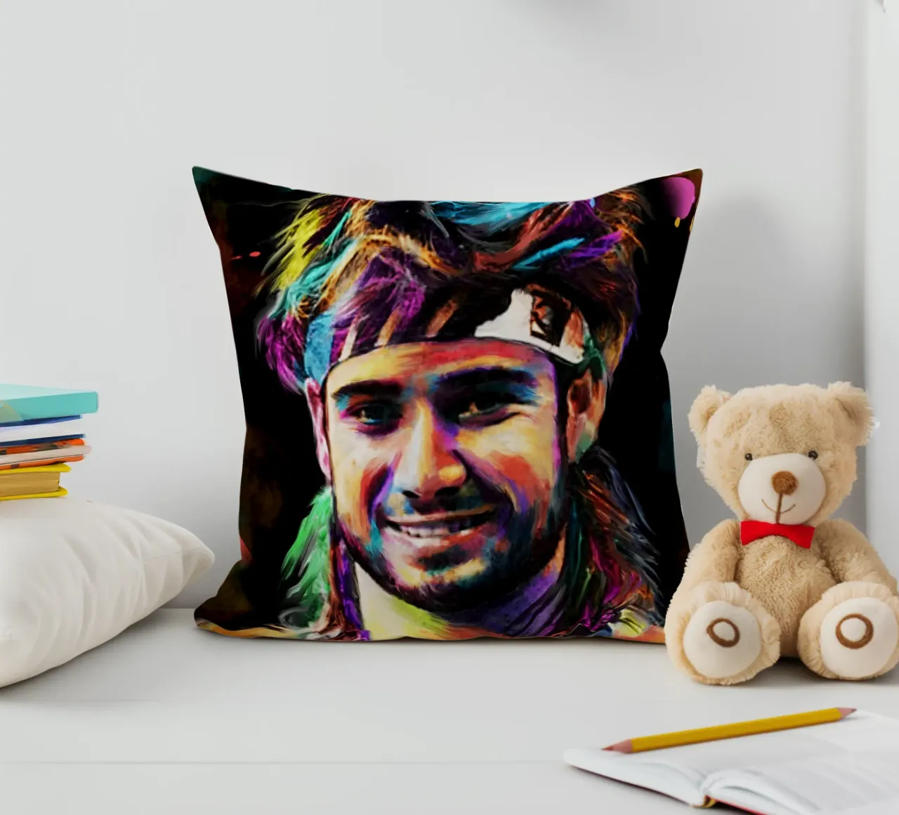 Andre Agassi abstract colorful pop art portrait cuscino da Lembayung art