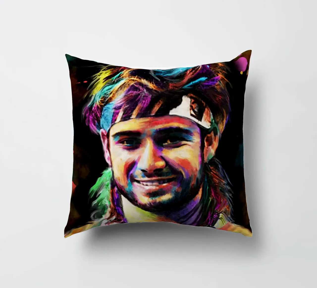 Andre Agassi abstract colorful pop art portrait cuscino da Lembayung art