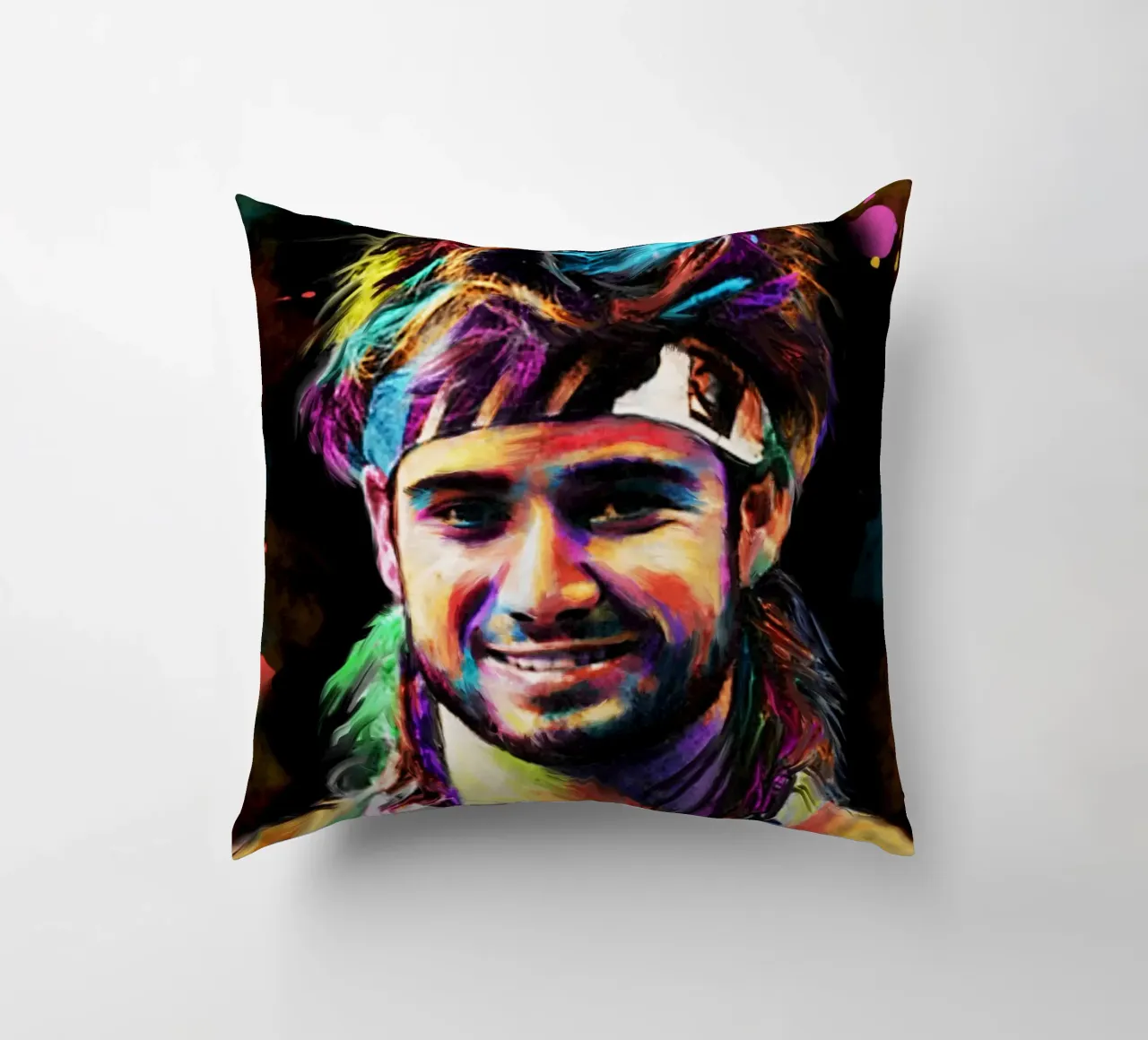 Andre Agassi abstract colorful pop art portrait cuscino da Lembayung art