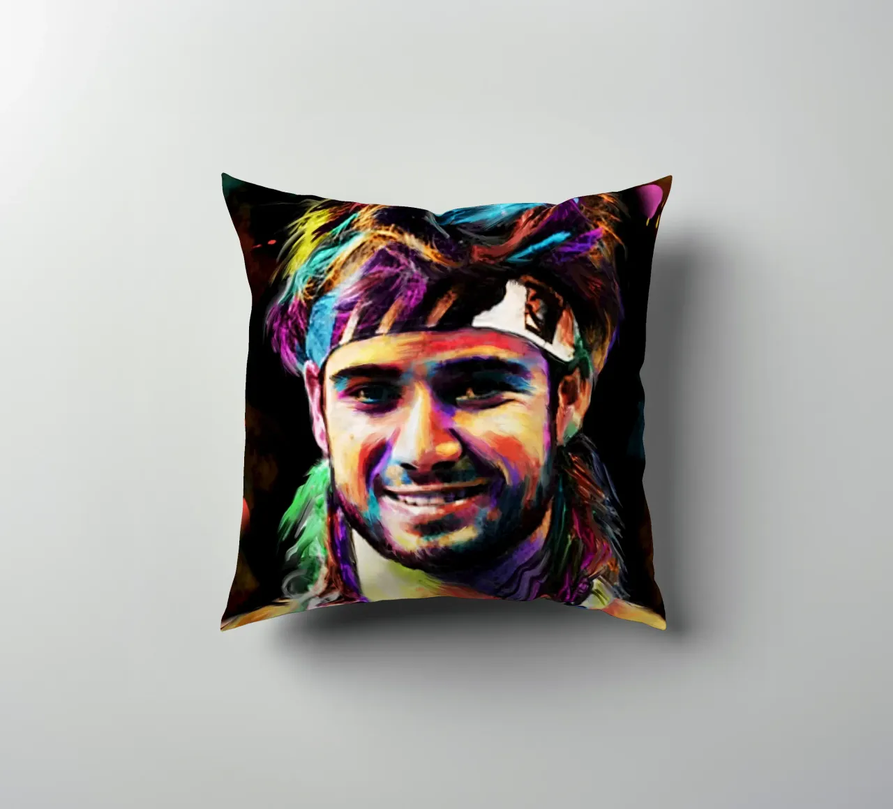 Andre Agassi abstract colorful pop art portrait cuscino da Lembayung art