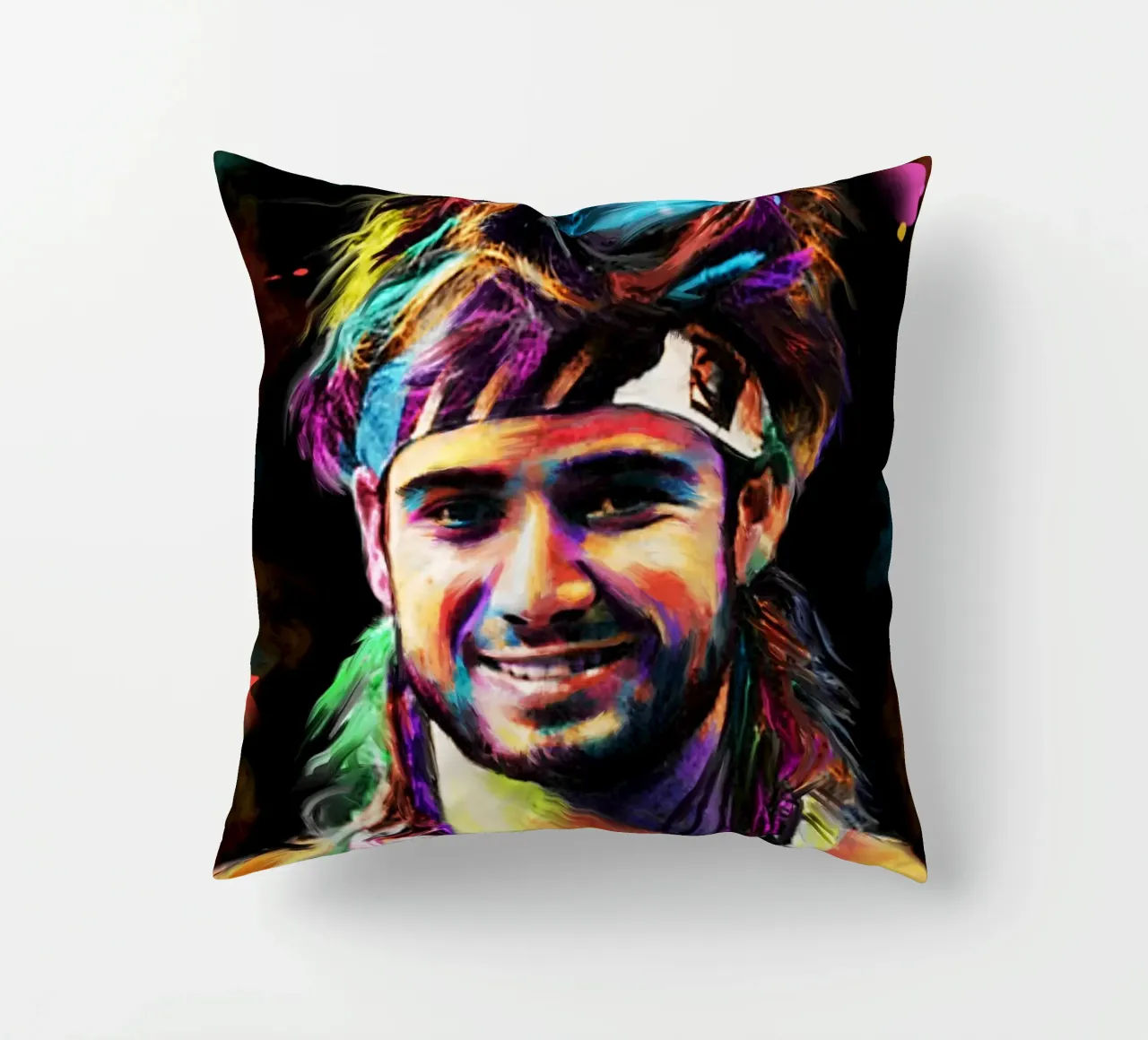 Andre Agassi abstract colorful pop art portrait cuscino da Lembayung art