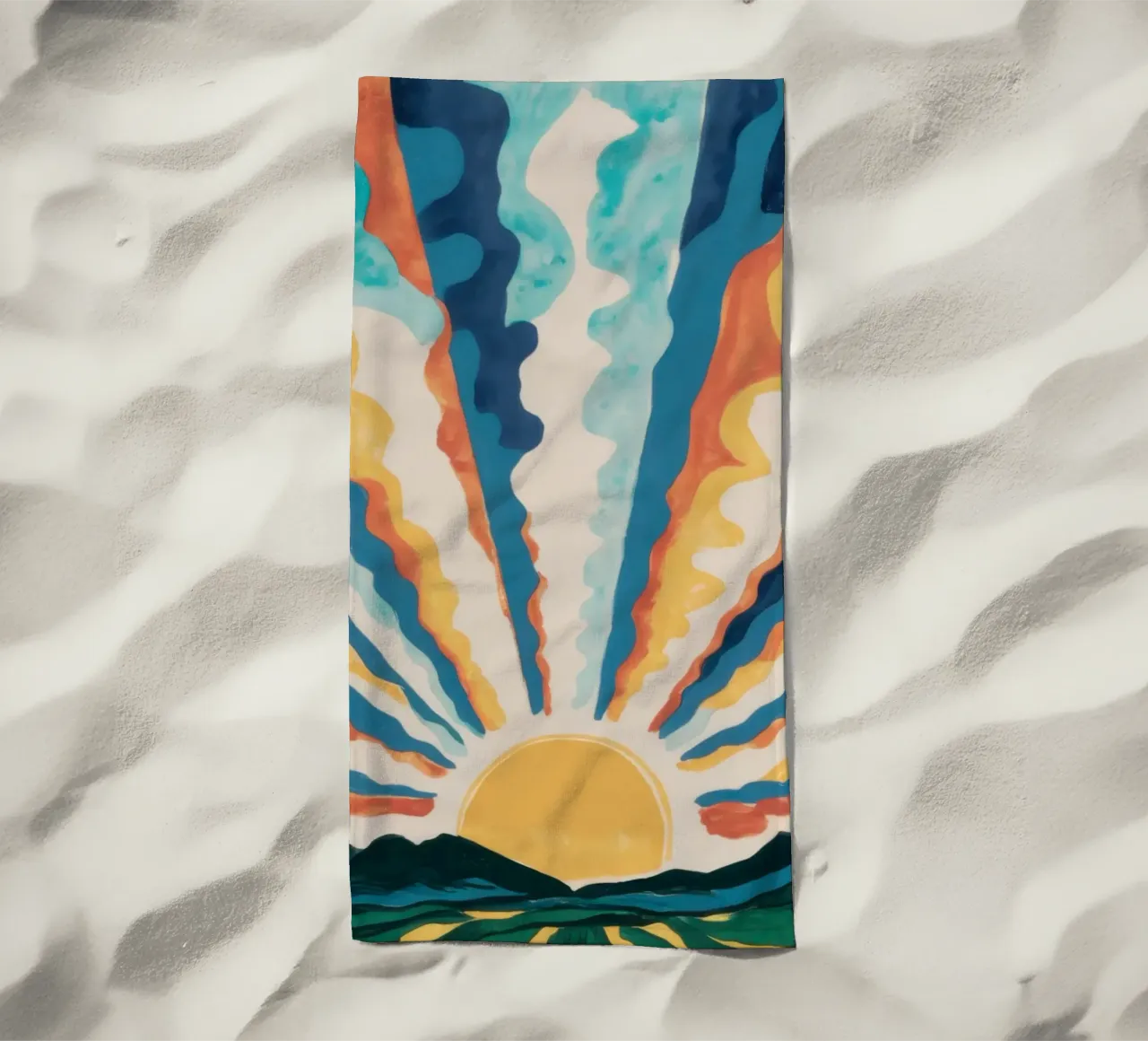 Sonnenaufgang im himmlischen Ozean Strandtuch von Ink Pulse
