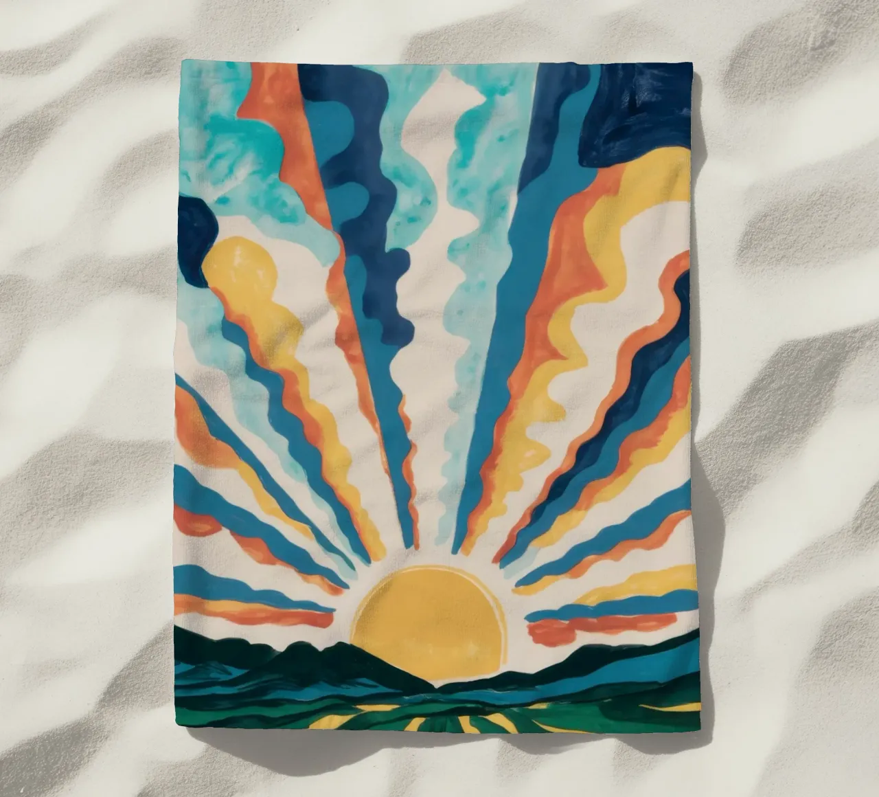 Sonnenaufgang im himmlischen Ozean Strandtuch von Ink Pulse
