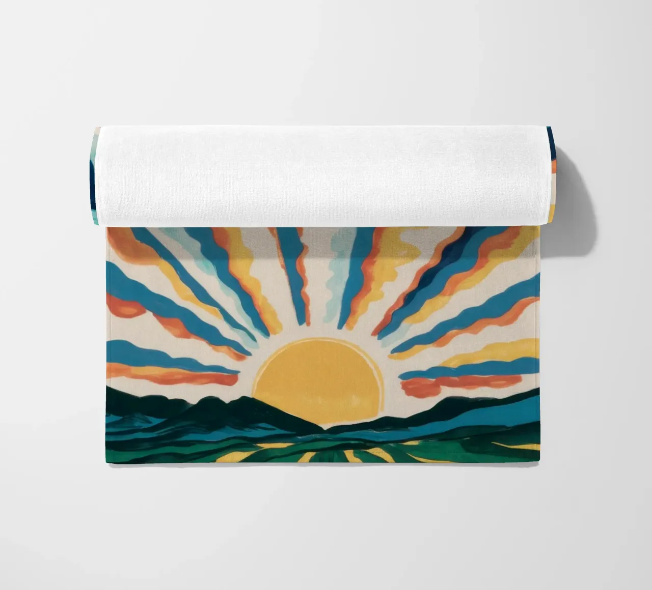 Sonnenaufgang im himmlischen Ozean Strandtuch von Ink Pulse