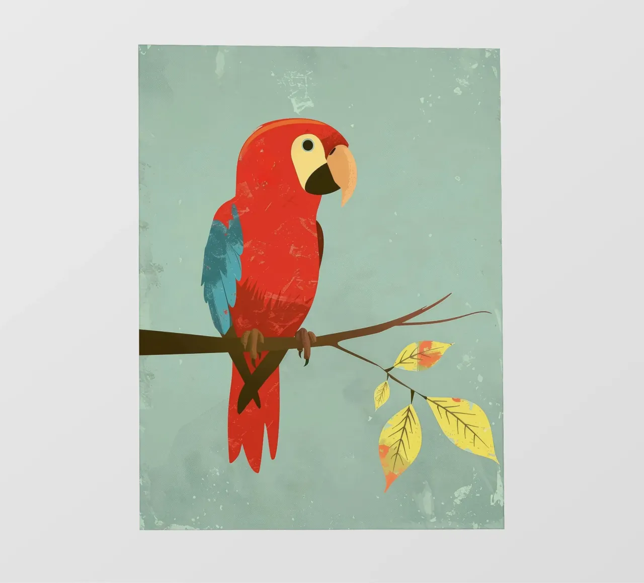 Red parrot perched on a branch surrounded by autumn leaves photo wallpaper by DesignDoodle