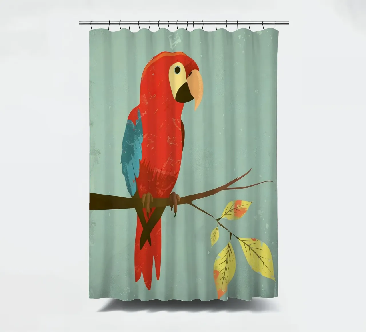 Pappagallo rosso appollaiato su un ramo circondato da foglie d'autunno tenda da doccia da DesignDoodle