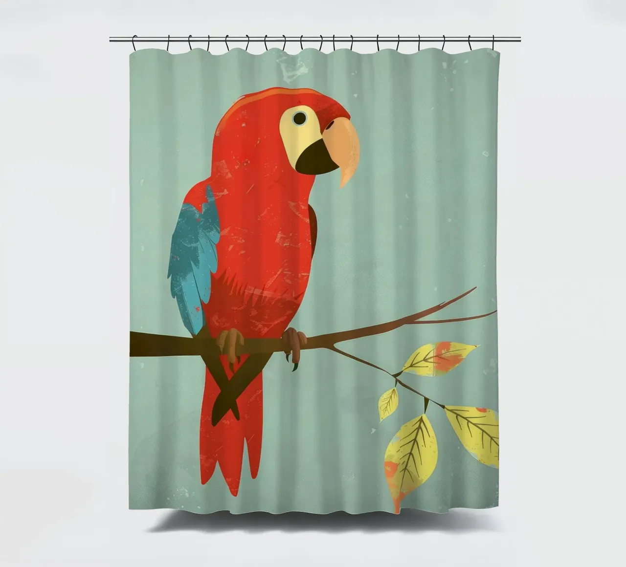Pappagallo rosso appollaiato su un ramo circondato da foglie d'autunno tenda da doccia da DesignDoodle