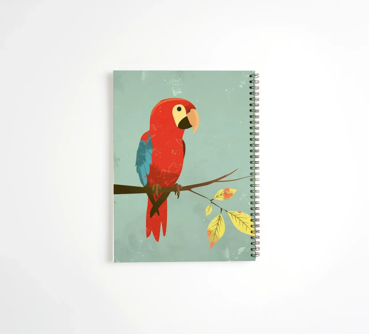 Red parrot perched on a branch surrounded by autumn leaves spiral notebook by DesignDoodle