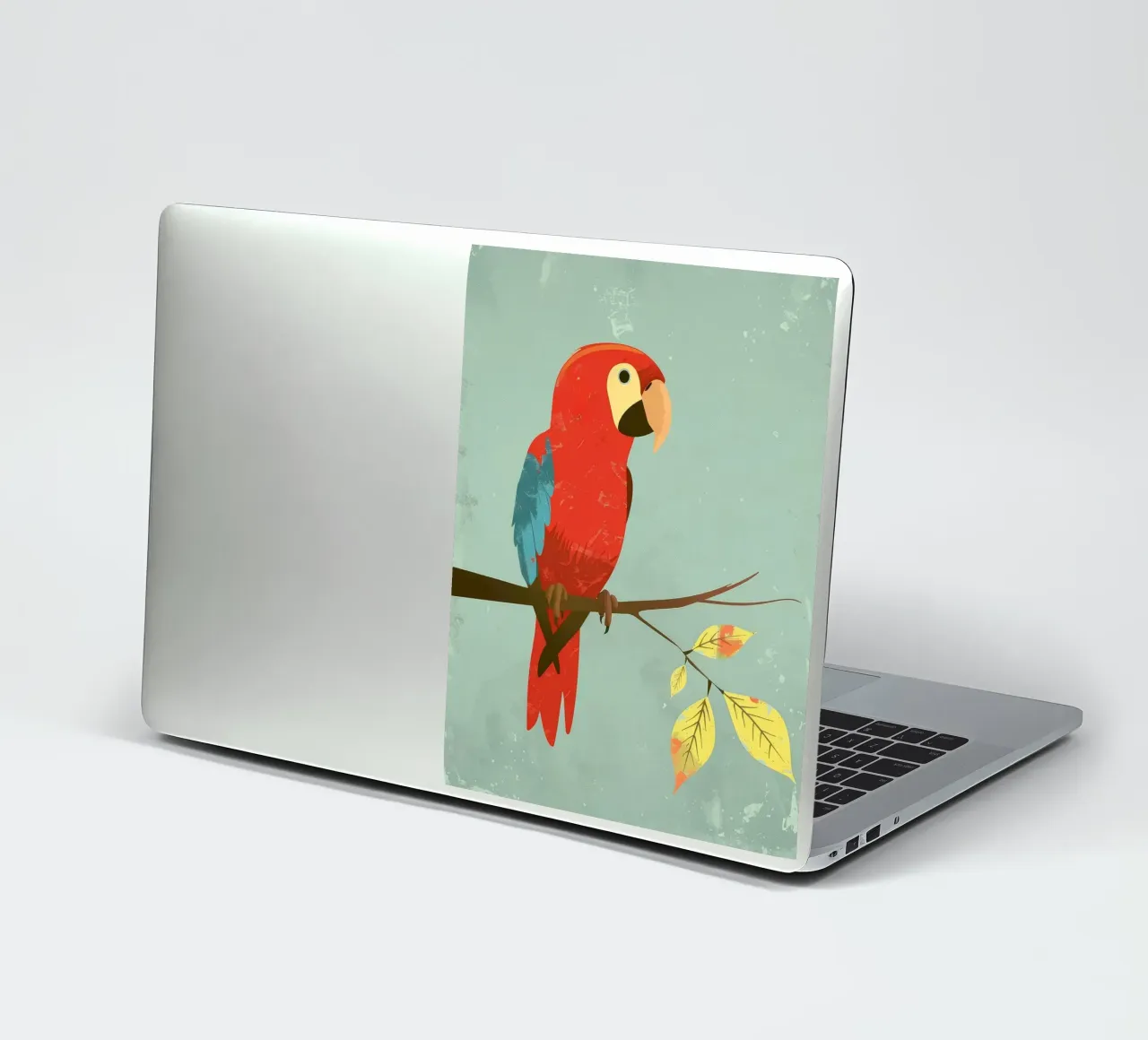 Red parrot perched on a branch surrounded by autumn leaves sticker by DesignDoodle