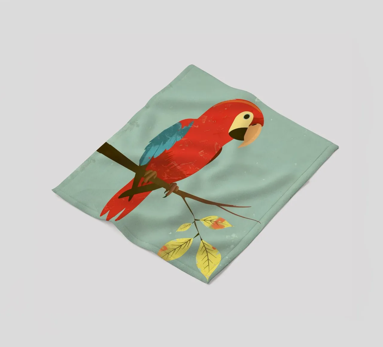 Pappagallo rosso appollaiato su un ramo circondato da foglie d'autunno coperta in pile da DesignDoodle