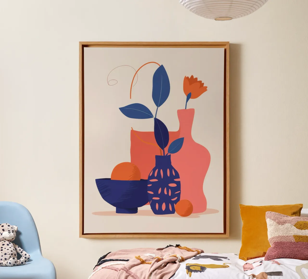 Minimalist Fruit & Flower canvas with Floater frame by Ink Pulse