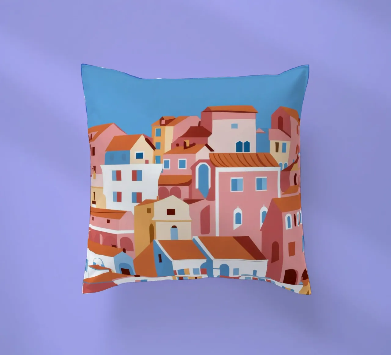 Città di mare in terracotta cuscino da Flock Reverie