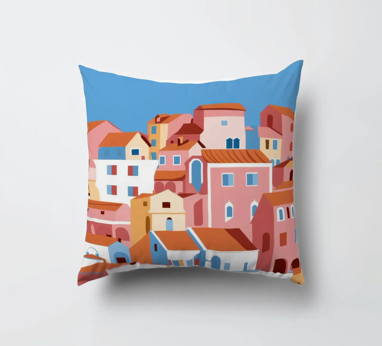 Città di mare in terracotta cuscino da Flock Reverie