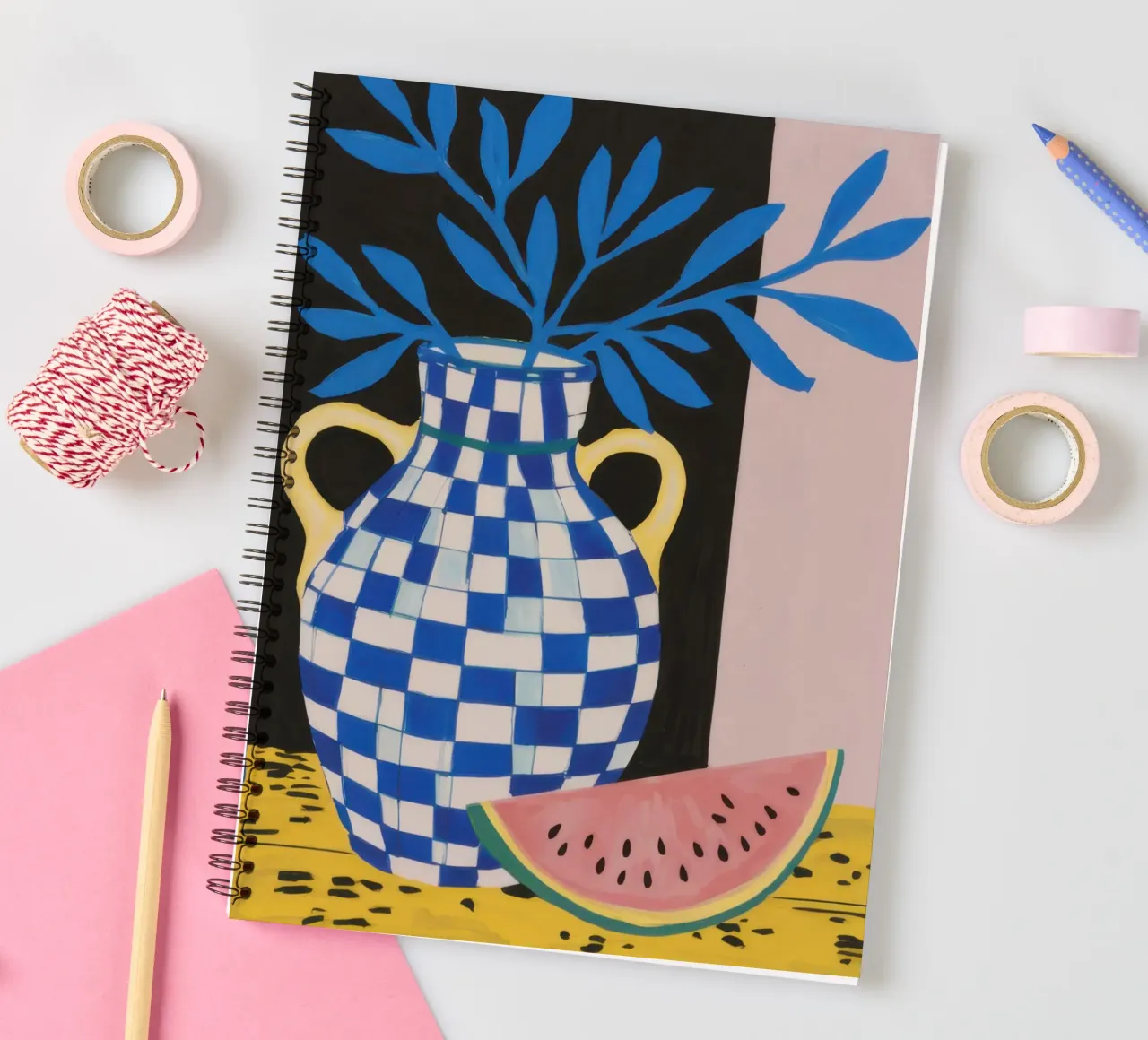 Watermelon and Checkers spiral notebook by Ink Pulse